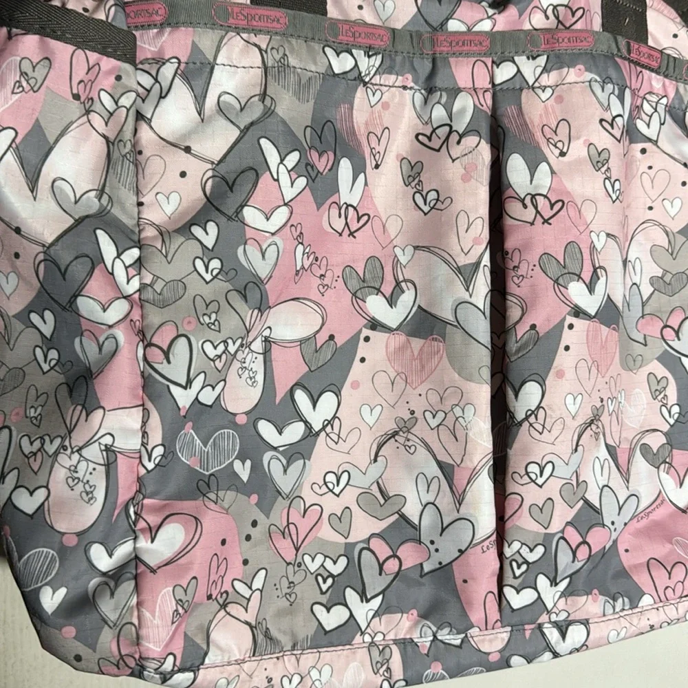 LeSportsac Ryan Diaper Bag Ryan Baby Diaper Tote Bag in Pink Gray Hearts